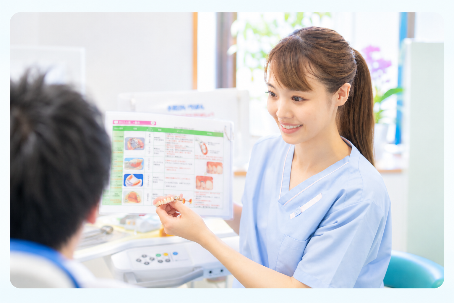 歯科衛生士が患者様に歯科治療について説明しているイメージ